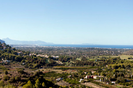 Spanien Costa Brava Dénia La Sella Golf Resort Blick auf die Küste Aussicht vom Golfplatz des La Selle Golf Resorts